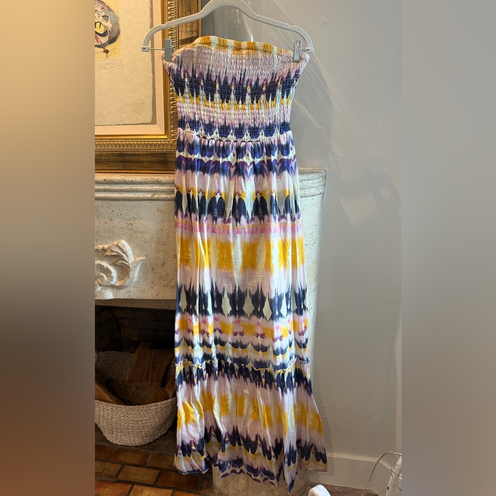 Charlie Jade Yellow and Blue colorful Maxi strapless dress
